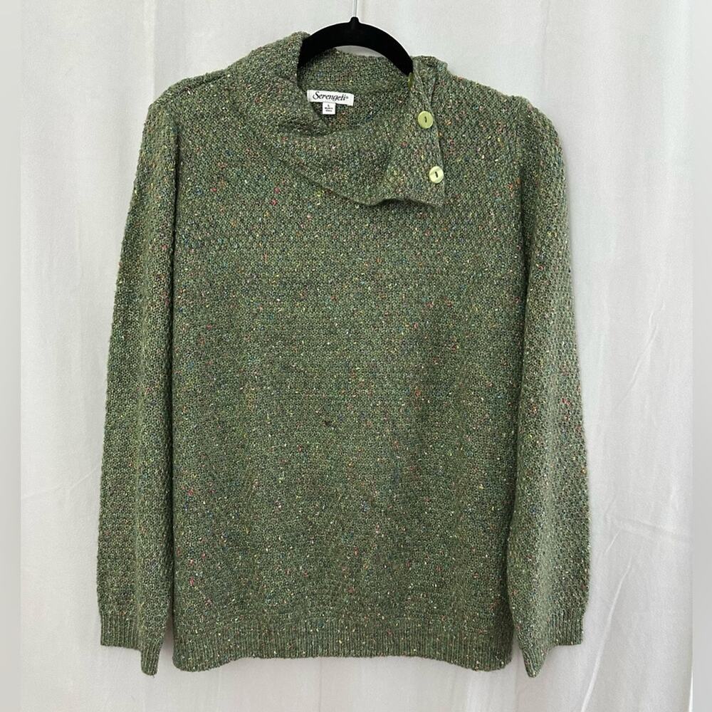 Serengeti Green Knit Cowl Neck Sweater w/ Rainbow Specks Womens Size Large